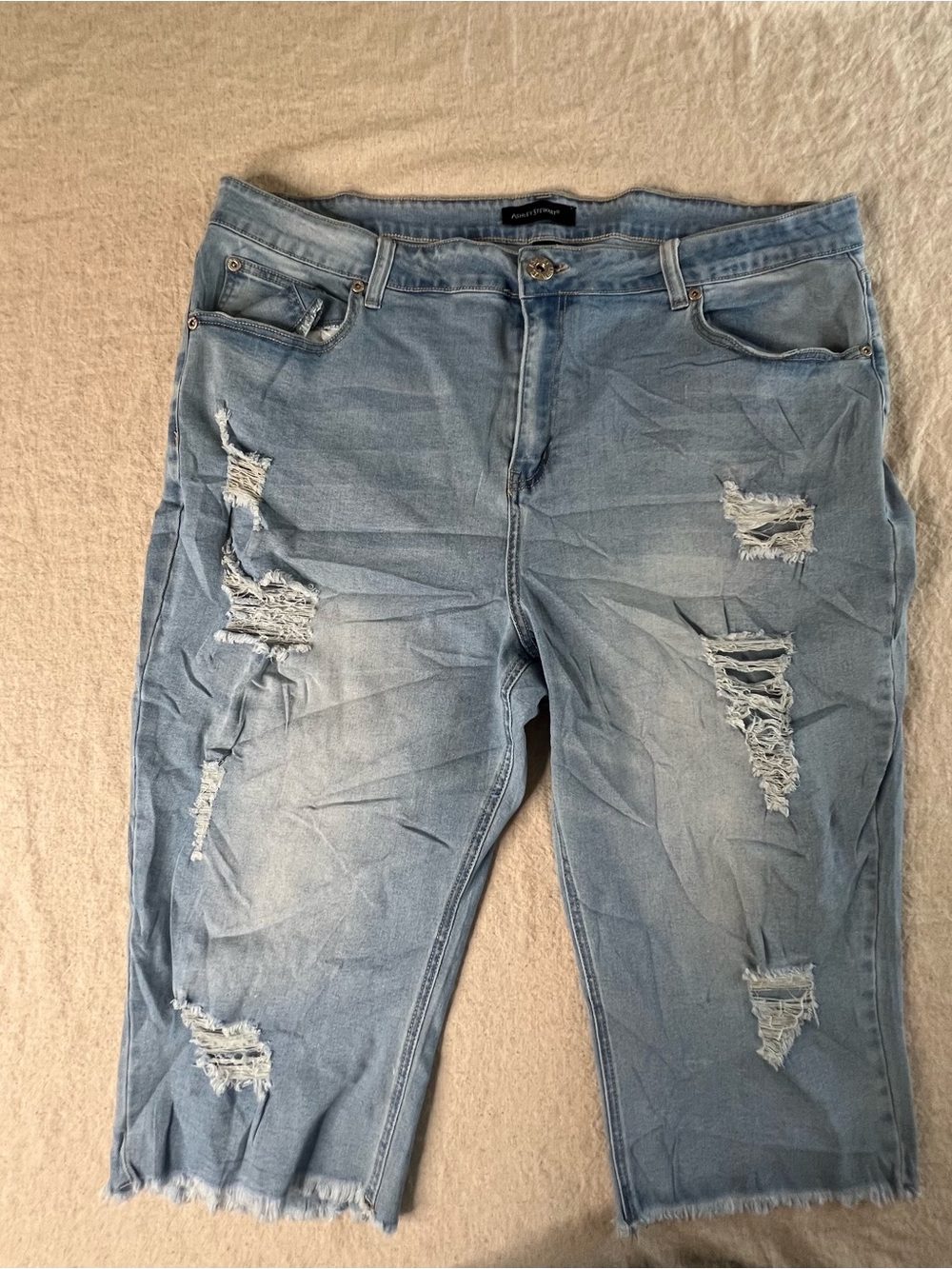 Ashley Stewart Light Blue Distressed Boyfriend Jeans Shorts